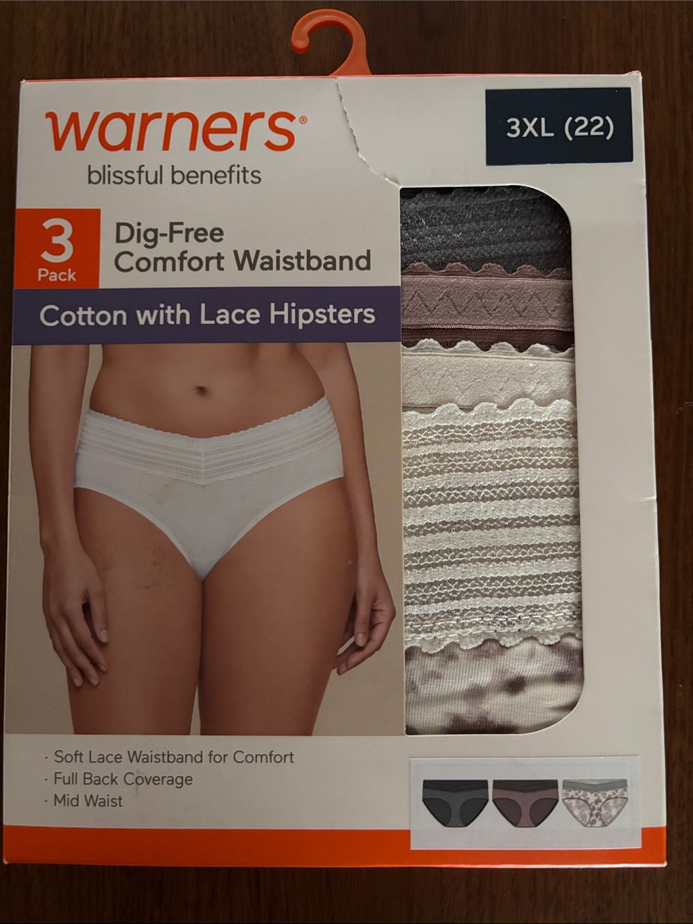 WARNERS COTTON AND LACE HIPSTER PANTIES